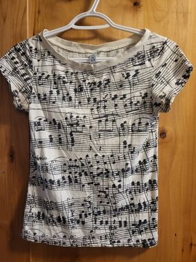 Music Note Print Tee - Black on Cream